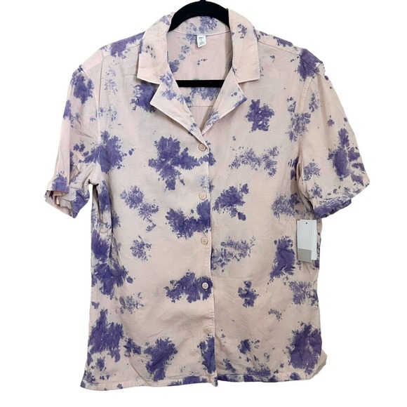 BP Nordstrom NWT Tie Dye Short Slv Button Down Shirt Pink Purple Sz S Top - Picture 2 of 5